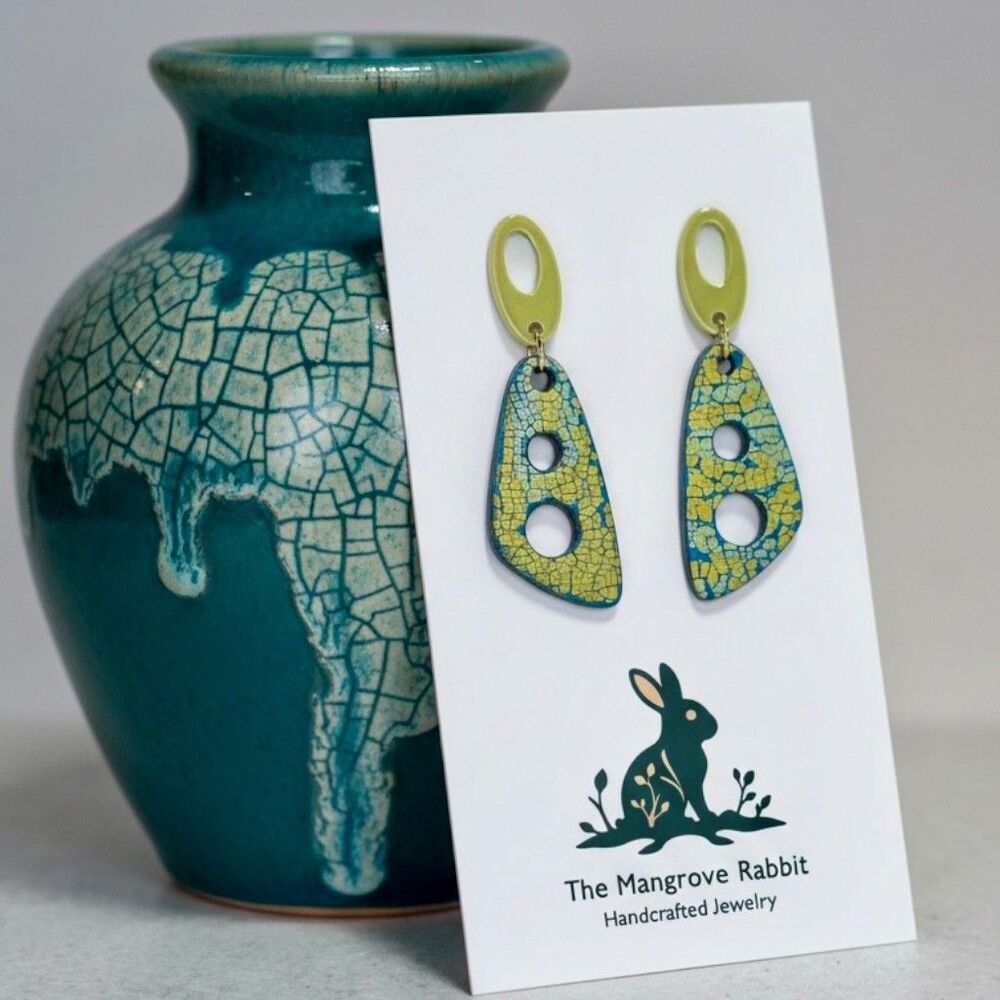 Teal and Gold & Copper Foil Handmade Polymer Clay Geometric Dangle Earrings